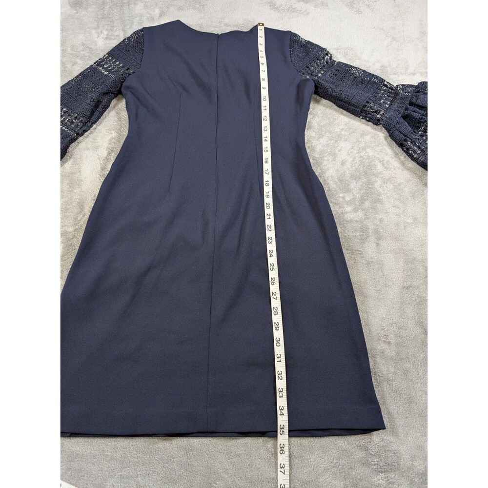 Donna Ricco New York Sheath Dress Womens 6 Blue Lace Bell Sleeve Preppy Knit - Picture 12 of 12